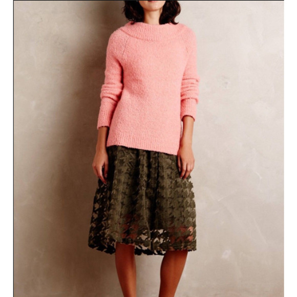 Anthropologie Moth Wool Alpaca Blend Mock Neck Pullover Sweater Jumper Peach XS - Picture 1 of 6